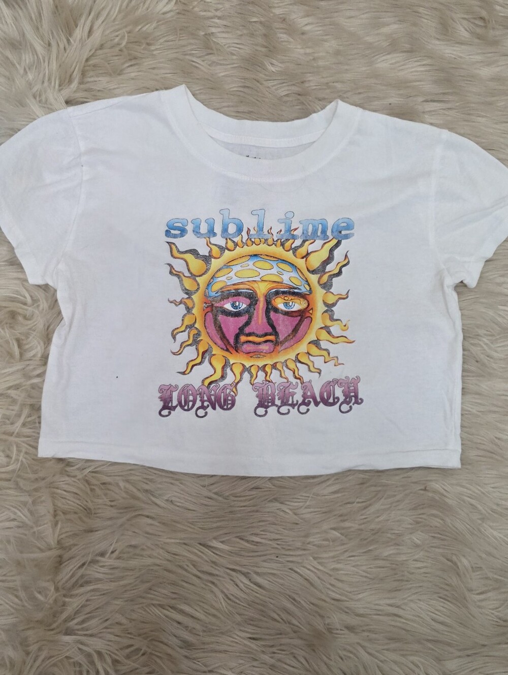 Sublime Long Beach Sun Graphic Crop Band Tee - White Women's Size Small